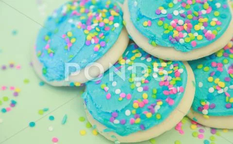 Blue frosted soft sugar cookies Stock Photos