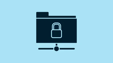 Blue FTP folder and lock icon isolated on blue background. Concept of software Stock Footage 231440501
