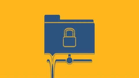 Blue FTP folder and lock icon isolated on orange background. Concept of software Stock Footage 234289576