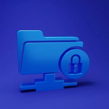Blue FTP folder and lock icon isolated on blue background. Concept of softw.. 库存插图