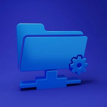 Blue FTP settings folder icon isolated on blue background. Software update,.. Stock Illustration