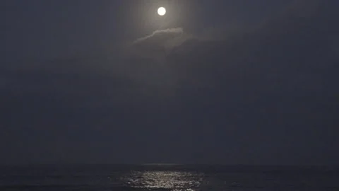 Blue Full Moon high over the sea. Stock Footage 223508083