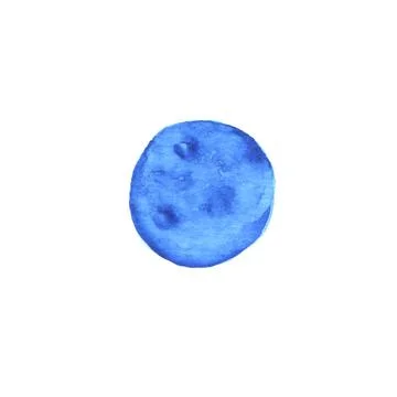 Blue full moon painted isolation on white background. Watercolor illustration. Stock Illustration
