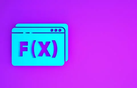 Blue Function mathematical symbol icon isolated on purple background. Minimal Stock Illustration