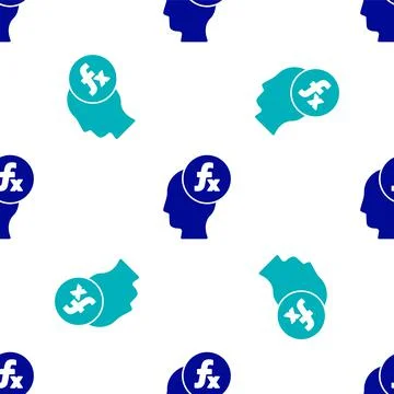 Blue Function mathematical symbol icon isolated seamless pattern on white Stock Illustration