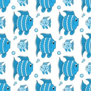 Blue funny fish seamless pattern Stock Illustration
