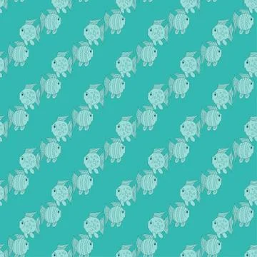 Blue funny fish seamless pattern Stock Illustration