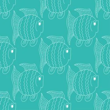 Blue funny fish seamless pattern Stock Illustration