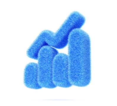 Blue fur fluffy bar chart or diagram 3d icon for digital presentation of Illustrazione stock