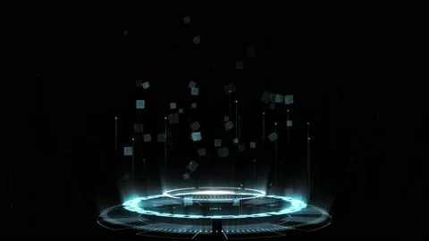 Blue futuristic circle rotation with cube icon levitation on abstract background Stock Footage 177270435