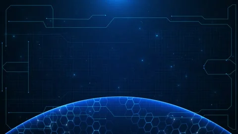 Blue futuristic circuit globe background hexagon planet curve, HUD lines, grid p Stock Footage 340452295