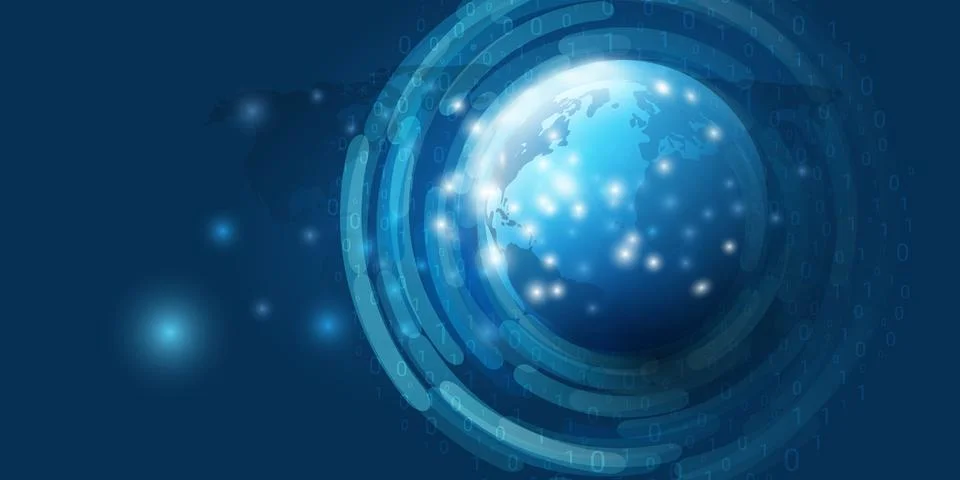Blue Futuristic Cloud Computing and Networks Concept with Earth Globe - Abs.. Stockillustratie