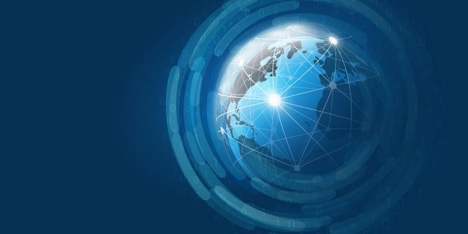 Blue Futuristic Cloud Computing and Networks Concept with Earth Globe - Abs.. Stock Illustration