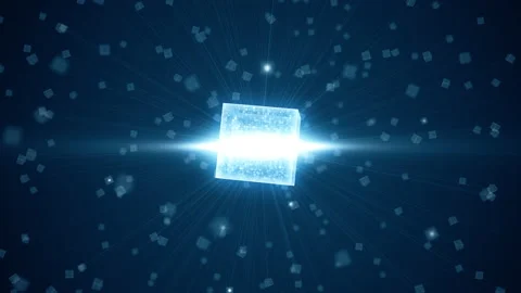 Blue futuristic cube with cube icon on abstract background technology Stock Footage 201018058