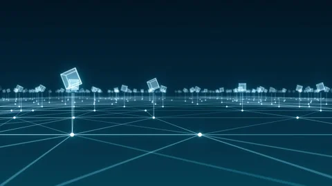 Blue futuristic cube with network connection Meta verse abstract background Stock Footage 177272529
