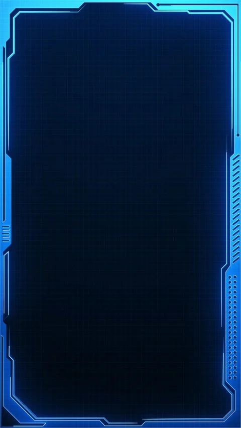 Blue futuristic HUD frame background glowing corner borders, dark grid center, c Stock Footage 340576034