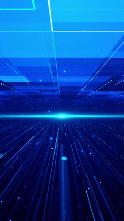 Blue futuristic light grid glowing horizon flare, fast perspective lines, floati Stock Footage 340528486