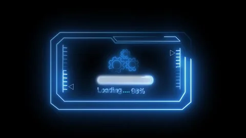Blue futuristic loading bar with gears and percentage. Blue futuristic load.. Stock Footage 337815234