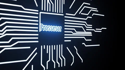 Blue Futuristic Processor Chip with Digital Circuit Network Vidéo 333912229