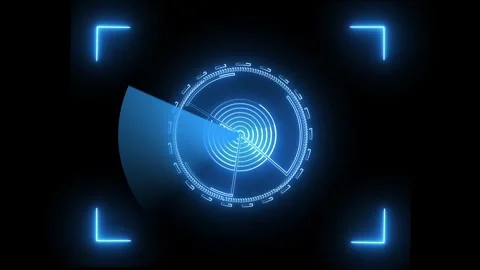 Blue futuristic radar scope with targeting squares. Blue futuristic radar f.. Video stock 337814684