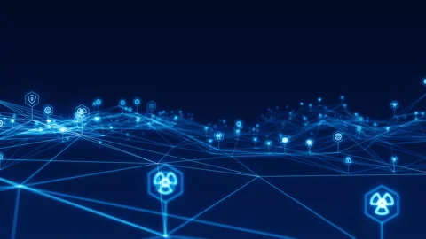 Blue futuristic security icon network connection technology abstract background Stockbeeldmateriaal 157545013