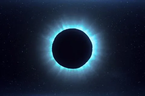 Blue futuristic solar eclipse in space Ilustração Stock