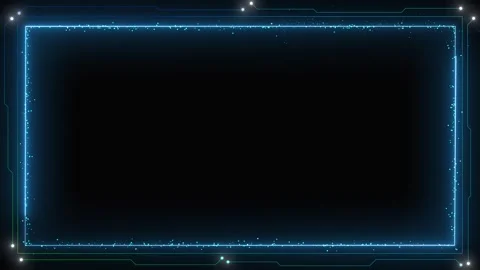 Blue futuristic tech screen frame cyan glowing border, dark center space, circui Stock Footage 340565929