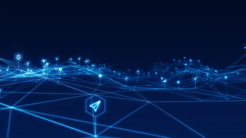Blue futuristic technology icon network connection abstract background Stock Footage 157544992