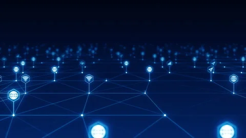 Blue futuristic technology icon network connection abstract background Stock Footage 157802480