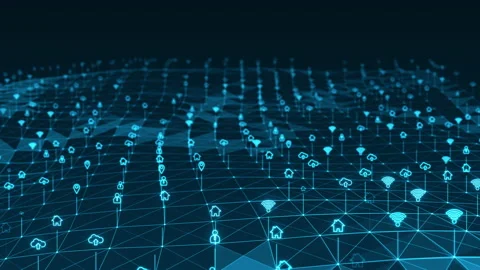 Blue futuristic technology icon network connection abstract background Stockbeeldmateriaal 158069282