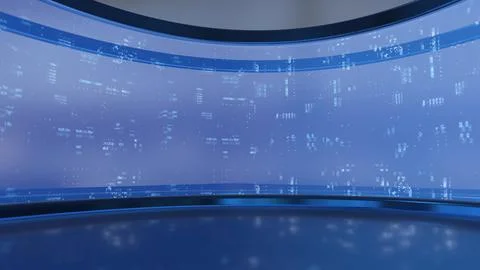 Blue futuristic virtual studio screen showing digital data Illustrazione stock