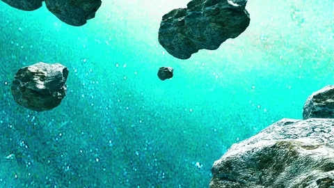 Blue Galaxy and Asteroids Stock Footage 76761675