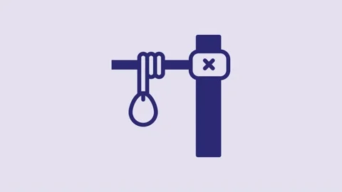 Blue Gallows rope loop hanging icon isolated on purple background. Rope tied Stock Footage 232917066