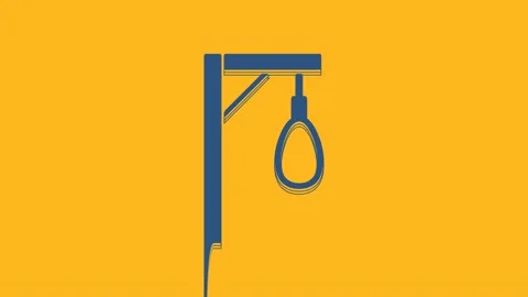 Blue Gallows rope loop hanging icon isolated on orange background. Rope tied Stock Footage 234015227