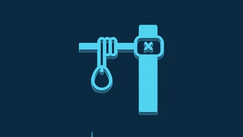 Blue Gallows rope loop hanging icon isolated on blue background. Rope tied into Stock Footage 235794795