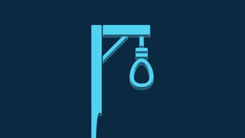 Blue Gallows rope loop hanging icon isolated on blue background. Rope tied into Stock Footage 235823151