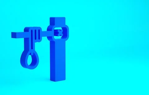 Blue Gallows rope loop hanging icon isolated on blue background. Rope tied in Stock Illustration