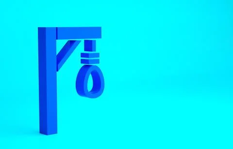 Blue Gallows rope loop hanging icon isolated on blue background. Rope tied in Stock Illustration