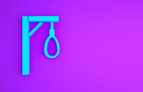 Blue Gallows rope loop hanging icon isolated on purple background. Rope tied  Stock Illustration