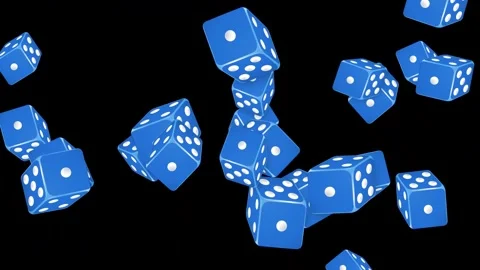 Blue Gambling Dice Falling and Bouncing on Black Background Видео 343831127