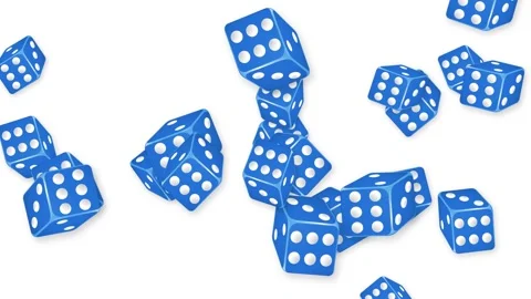Blue Gambling Dice Falling and Bouncing on White Background Vidéo 344377200