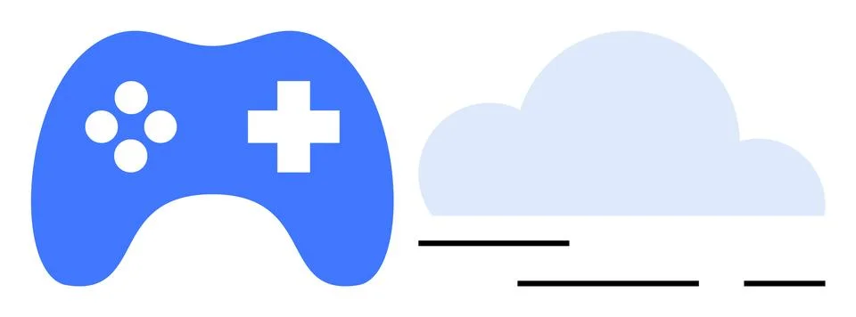 Blue Game Controller and Cloud Symbolizing Digital Gaming and Online Services Stock Illustration