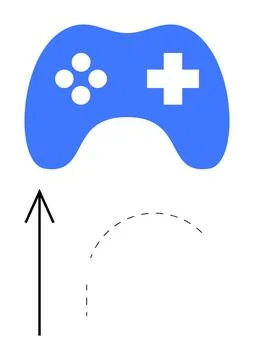 Blue Game Controller with Arrow Illustrating Navigation and Control in Gaming Stock Illustration