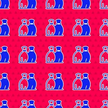 Blue Garbage bag icon isolated seamless pattern on red background. Vector Stock Illustration