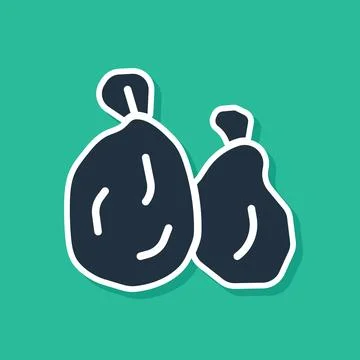 Blue Garbage bag icon isolated on green background.  Vector Stock Illustration