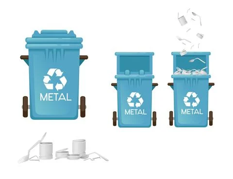 Blue garbage bin trash can for metal types of waste vector illustration isolated Stock Illustration