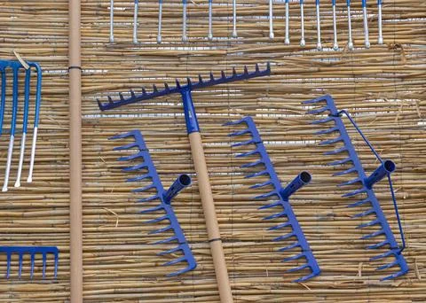 Blue Garden Rake Stock Photos