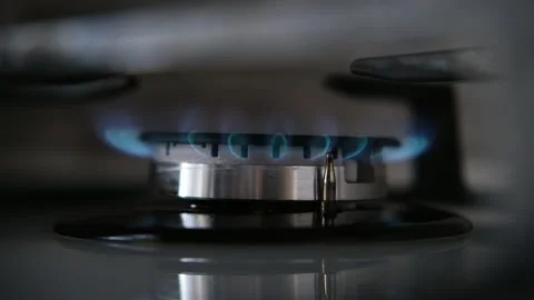 Blue gas burner close up Video stock 309672386