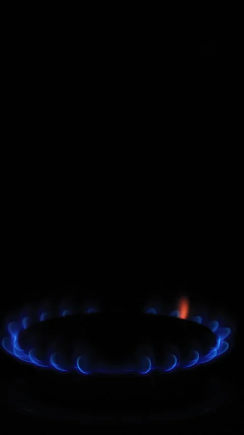 Blue Gas Flame On A Black Background In A Close-Up View. Vertical. Stock Footage 296737872