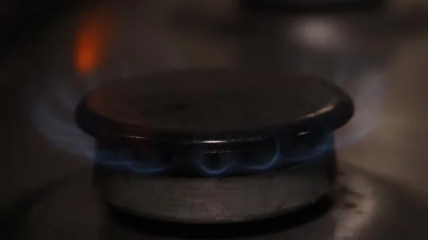 Blue gas flame burning on kitchen stove - natural energy and cooking heat Stock Footage 319535158